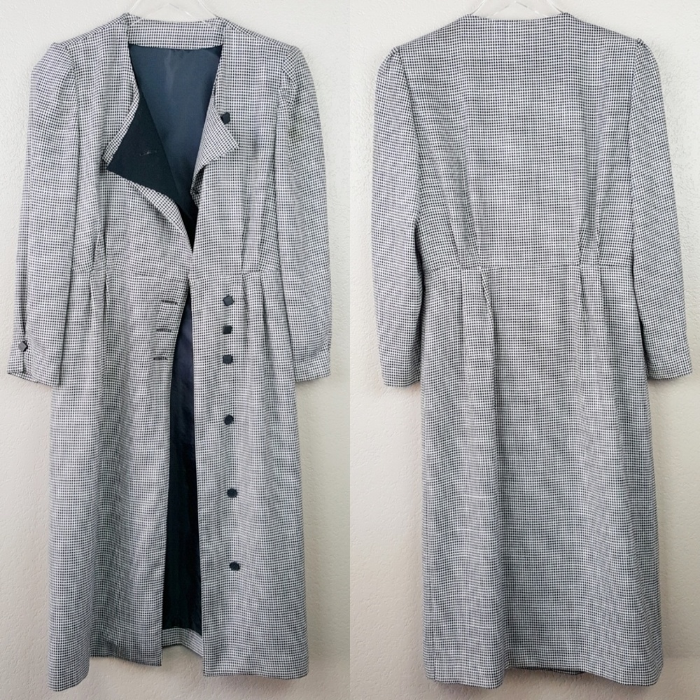 Black/White Houndstooth Pattern Overcoat Jacket - Picture 1 of 8
